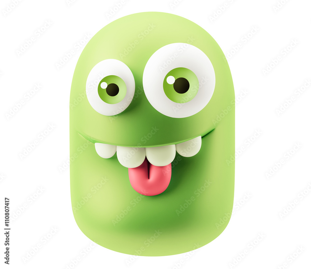 Poster funny emoticon character face expression. 3d rendering.