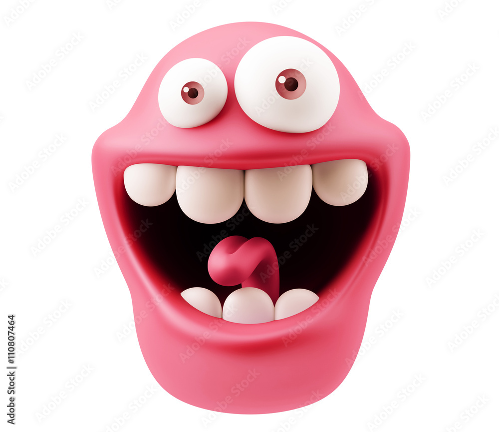 Aufkleber funny emoticon character face expression. 3d rendering.