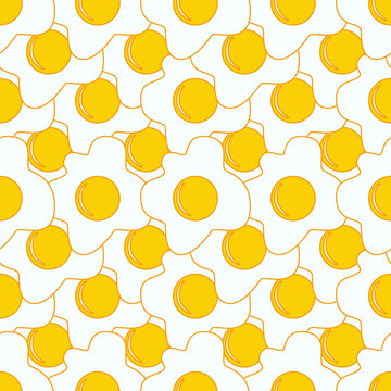 Seamless pattern with fried eggs on a yellow background.