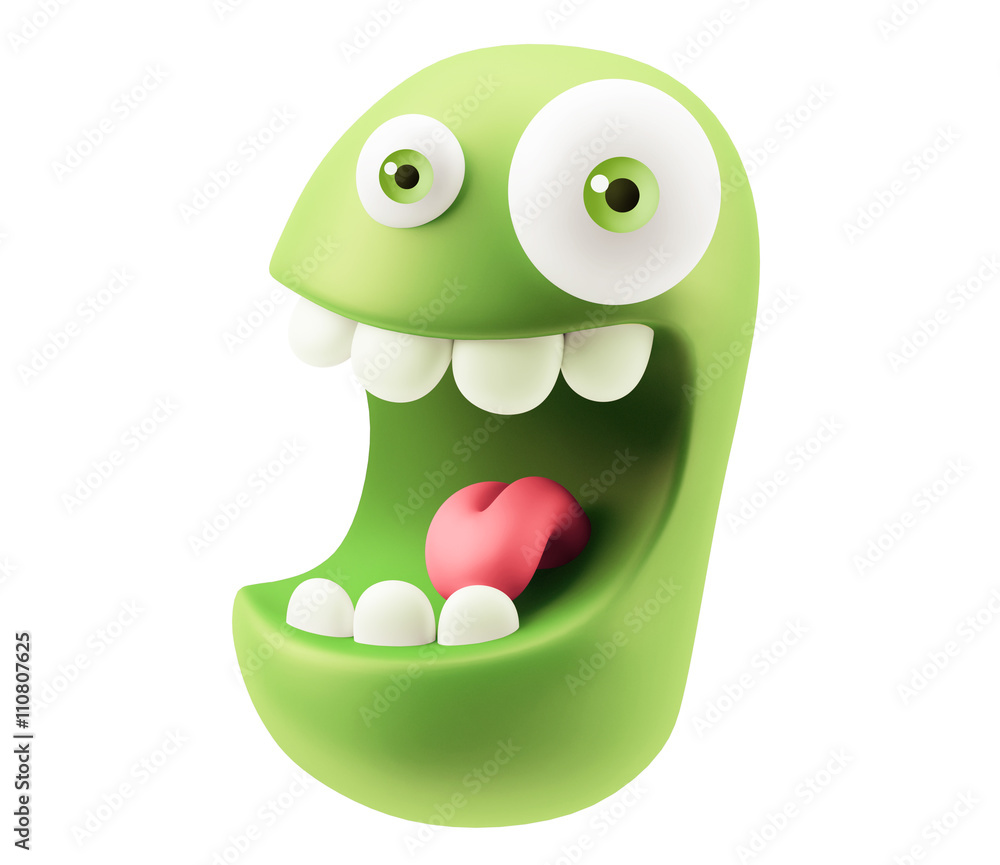 Poster funny emoticon character face expression. 3d rendering.