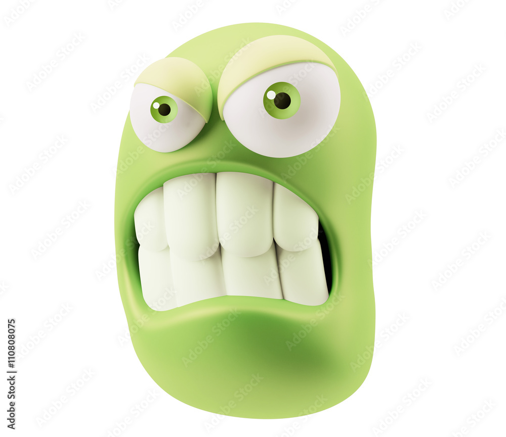 Poster mad emoticon character face expression. 3d rendering.