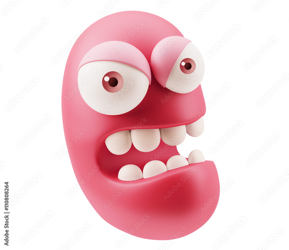 Poster mad emoticon character face expression. 3d rendering.