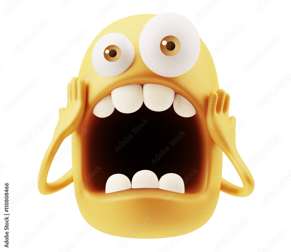 Poster surprised emoticon face. 3d rendering.