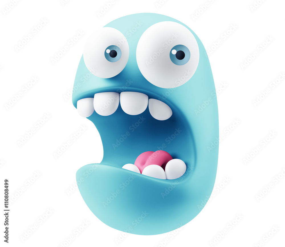 Poster scream emoticon character face expression. 3d rendering.