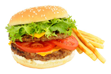 Double Cheeseburger With Salad And French Fries