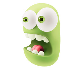 Shocked Emoticon Character Face Expression. 3d Rendering.