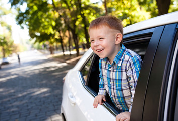 Adorable baby boy in the car