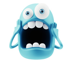 Shocked Emoticon Character Face Expression. 3d Rendering.