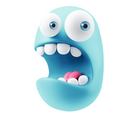 Scream Emoticon Character Face Expression. 3d Rendering.