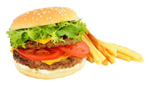 Double Cheeseburger With Salad And French Fries