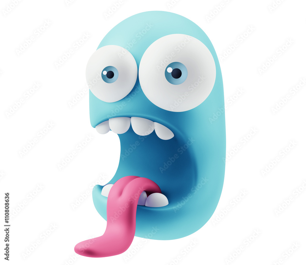 Poster surprised emoticon face. 3d rendering.