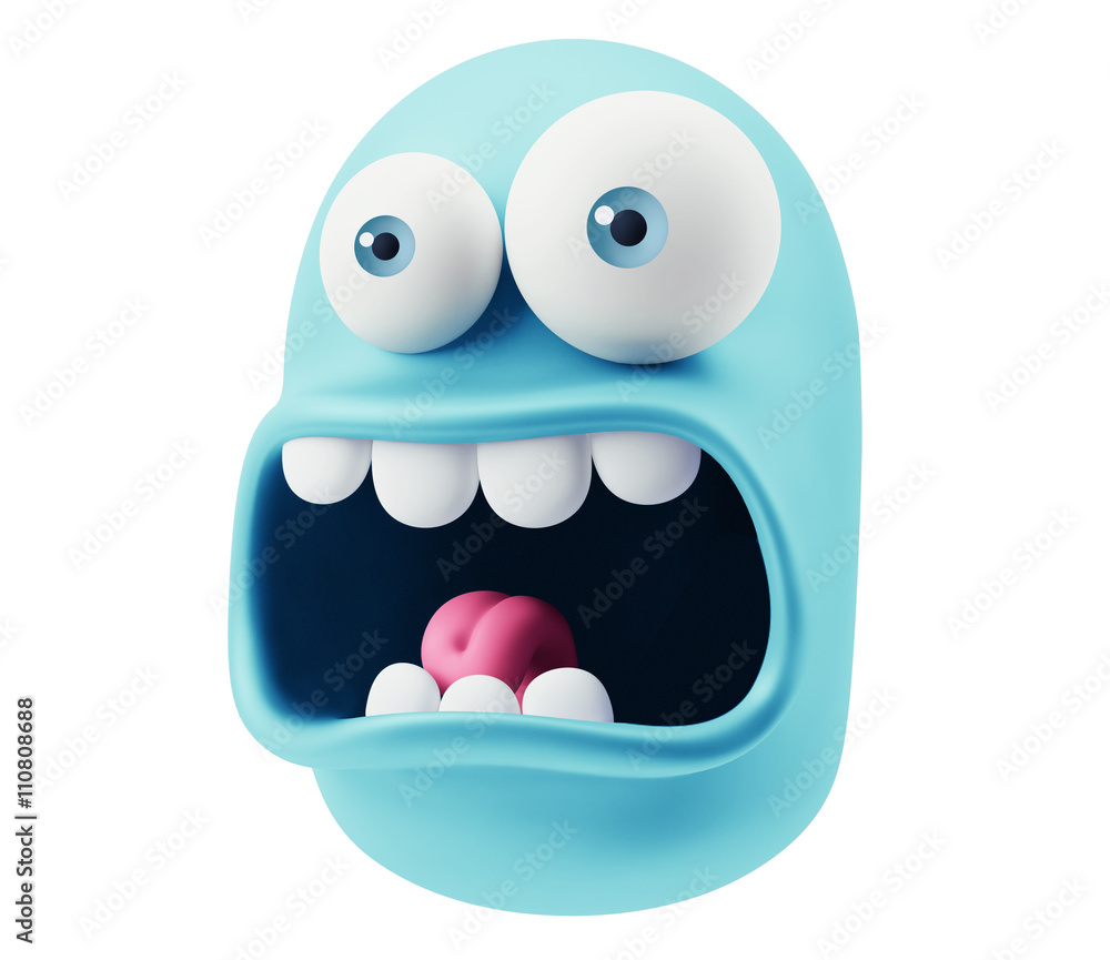 Poster scream emoticon character face expression. 3d rendering.