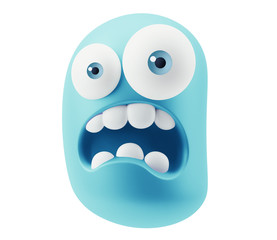Shocked Emoticon Character Face Expression. 3d Rendering.