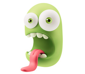 Surprised Emoticon Face. 3d Rendering.