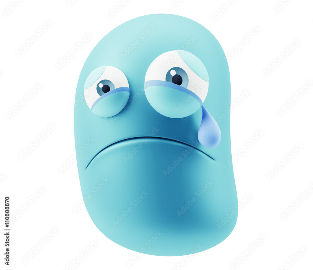 Poster crying emoticon character face expression. 3d rendering.