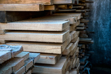 Planks in manufacturing. Boards stacked in a pack