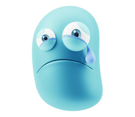 Crying Emoticon Character Face Expression. 3d Rendering.