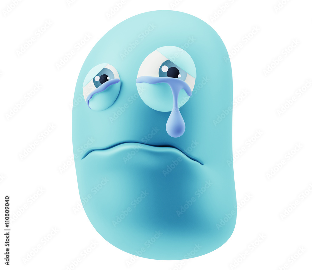 Poster crying emoticon character face expression. 3d rendering.