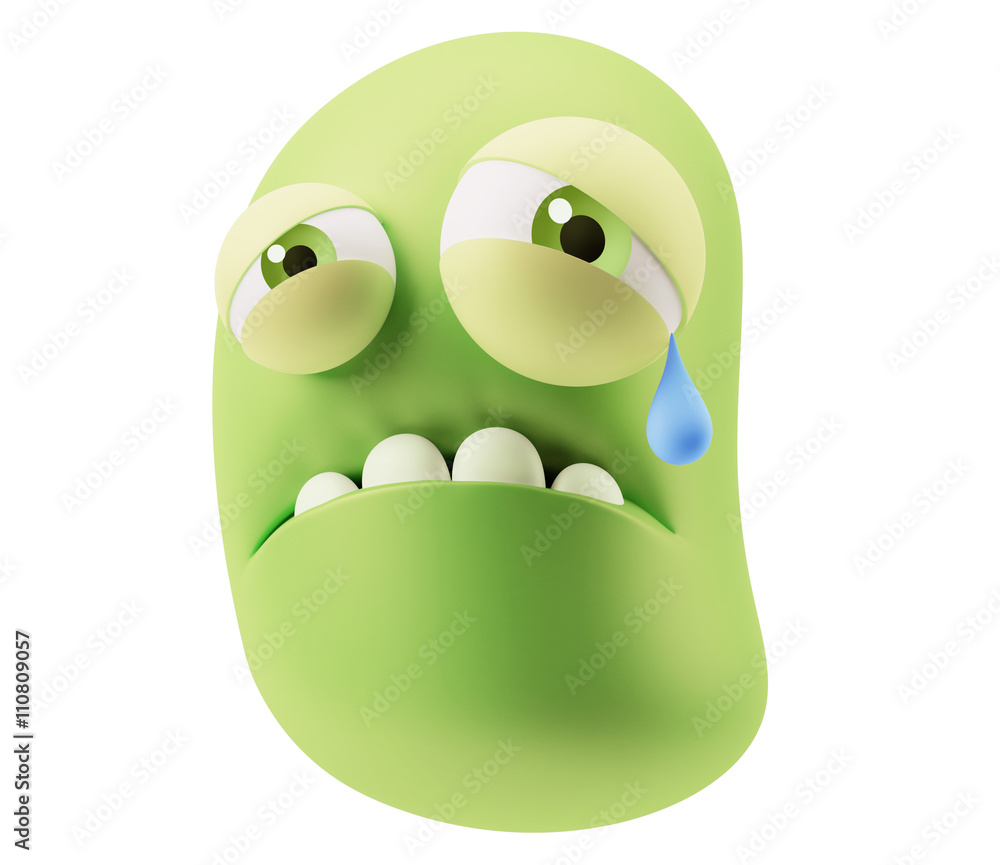 Poster crying emoticon character face expression. 3d rendering.