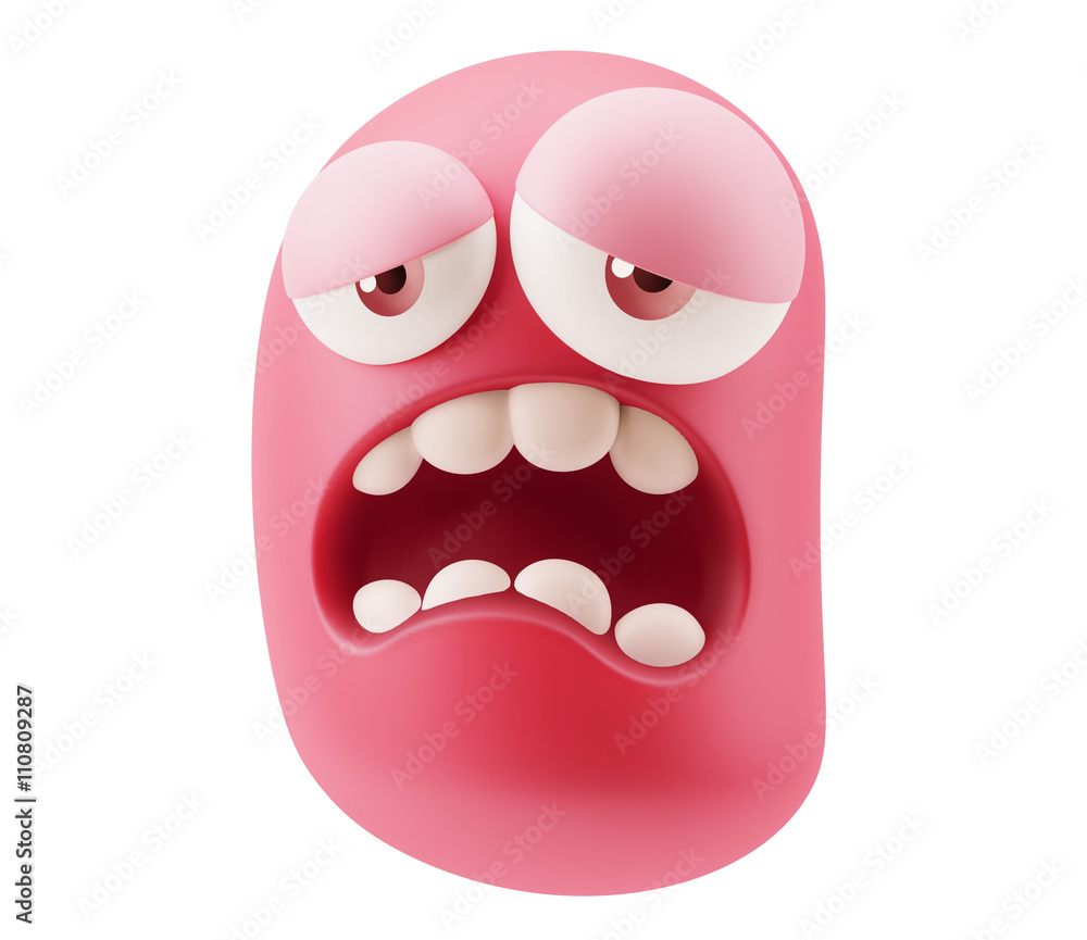 Poster sleep emoticon character face expression. 3d rendering.