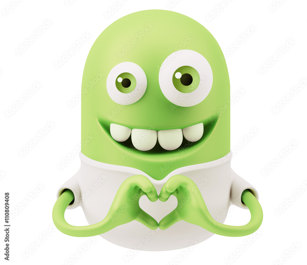 Poster romantic emoticon character face expression. 3d rendering.