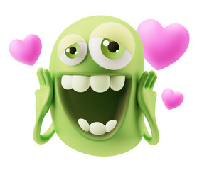 Love Emoticon Face.  3d Rendering.