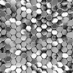 Chrome abstract hexagons backdrop. 3d rendering geometric polygons