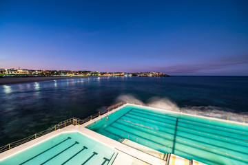 View of Bondi Beach in Sydney from Bondi Icebergs Pool.