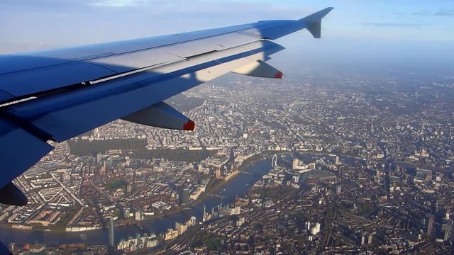 London cityscape aerial from airplane