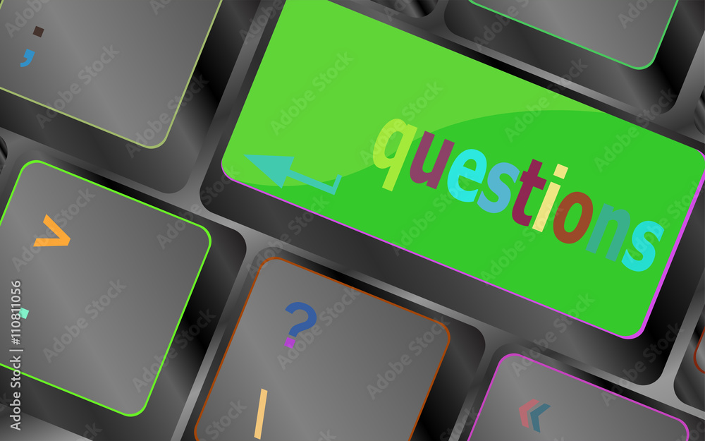 Poster computer keyboard key with key questions, closeup vector keyboard key. keyboard button. vector illus