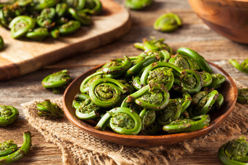Raw Organic Green Fiddlehead Ferns © Brent Hofacker
