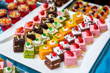Banquet cakes on the plate