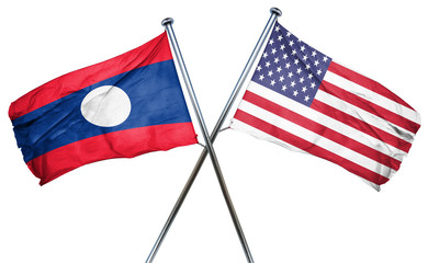Laos flag with american flag, isolated on white background