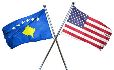 Kosovo flag with american flag, isolated on white background
