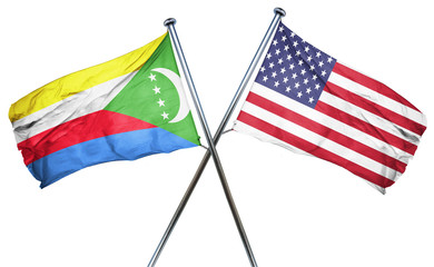 Comoros flag with american flag, isolated on white background