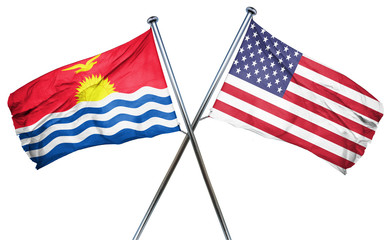 Kiribati flag with american flag, isolated on white background