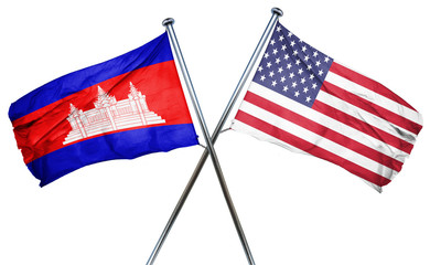Cambodia flag with american flag, isolated on white background
