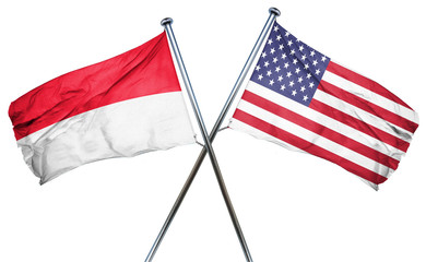 Indonesia flag with american flag, isolated on white background