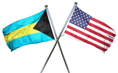 Bahamas flag with american flag, isolated on white background