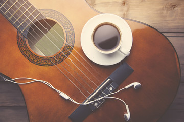 offee, guitar and earphone