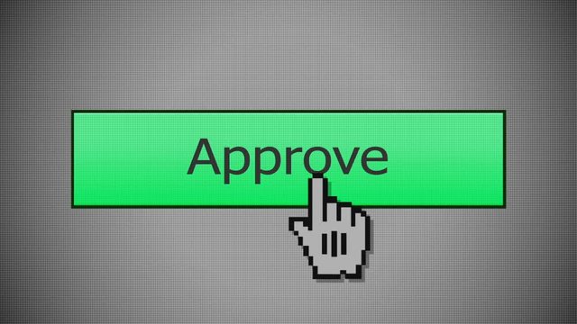 Clicking on an Approve button with a mouse cursor. With optional luma matte.  	