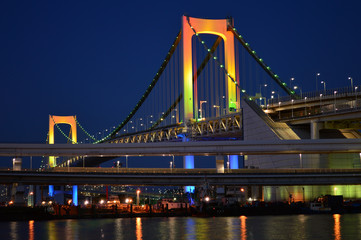 Fototapeta na wymiar Rainbow Bridge at night, Tokyo