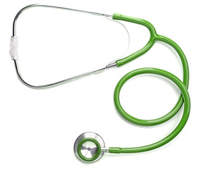 Green stethoscope isolated on white