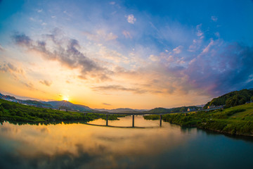 四万十川の夕陽