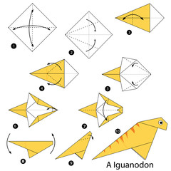 Step by step instructions how to make origami A Dinosaur.