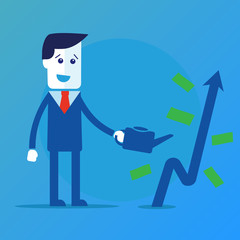 Businessman is watering a tree of money