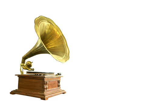 Retro Old Gramophone With Horn Speaker For Playing Music Over Pl