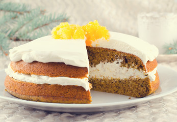 Pumpkin cake with jam, Christmas decoration