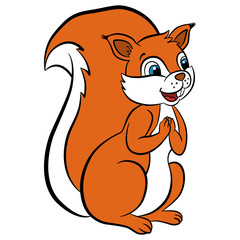 Cartoon wild animals for kids. Little cute squirrel looks somewhere and smiles.