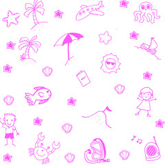 Icon set summer beach doodle art